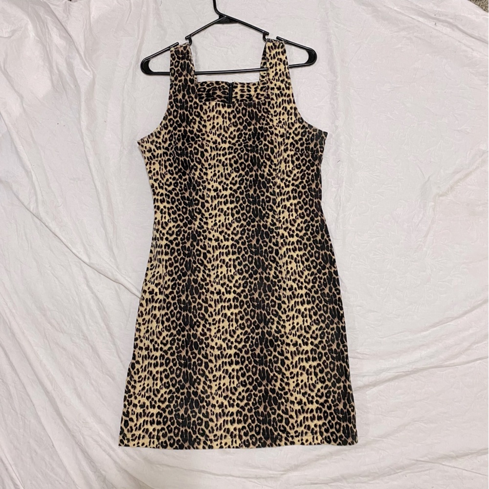 VINTAGE BLUE New Condition Square Neck Cheetah Dress Women’s Mini Midi Stretch